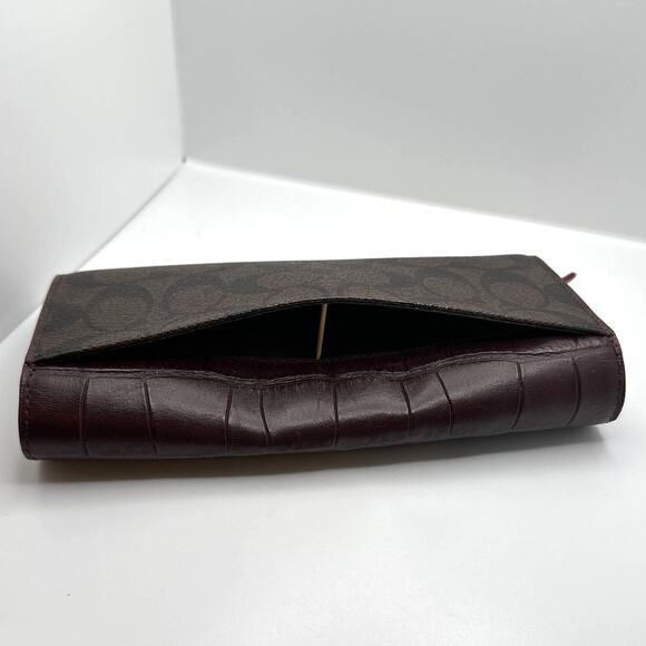 COACH QB Brown Oxblood Sig Mix Pop Slim Wallet - Picture 7 of 7